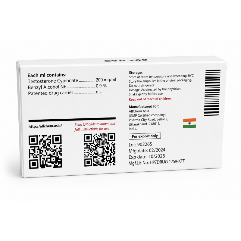 Тестостерон Ципионат All Chem Asia 1 ml, CYP 200 mg